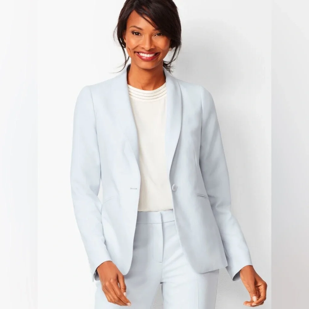 Talbots Italian luxe double cloth single button baby blue blazer size 2 - Picture 1 of 13